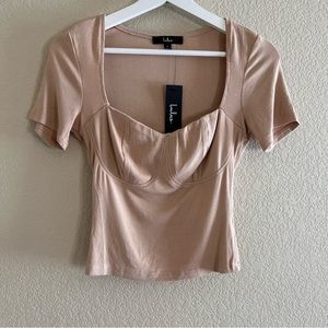 Lulus Can’t Be Missed Ribbed Bustier Short Sleeve Top Size Small NWT